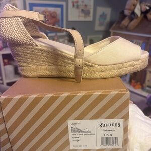 Soludos Cream Linen Espadrille Wedge Sandals